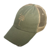 South Carolina Palmetto & Moon - Light Olive & Khaki Distressed Mesh Back Hat