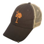 South Carolina Palmetto & Moon - Brown & Khaki (Orange) Distressed Mesh Back Hat