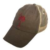 South Carolina Palmetto & Moon - Brown & Khaki (Red) Distressed Mesh Back Hat